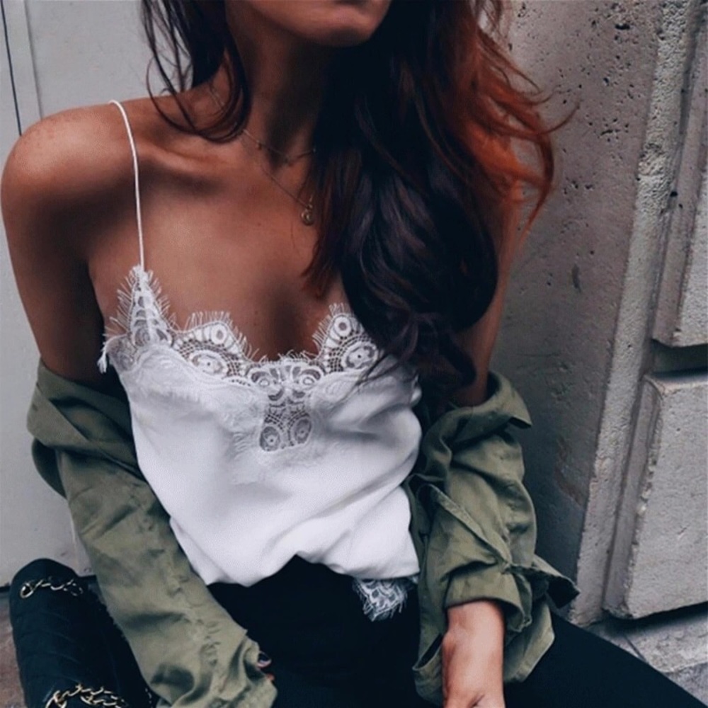 White lace satin cami tank